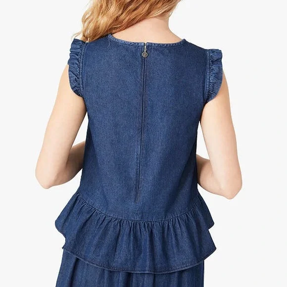 SOLD IN STORE Kate Spade Chambray Flounce Top Size 8 - Picture 3 of 13